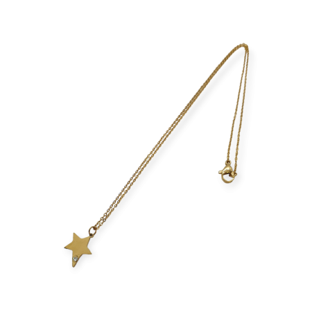 necklace steel gold star with strass